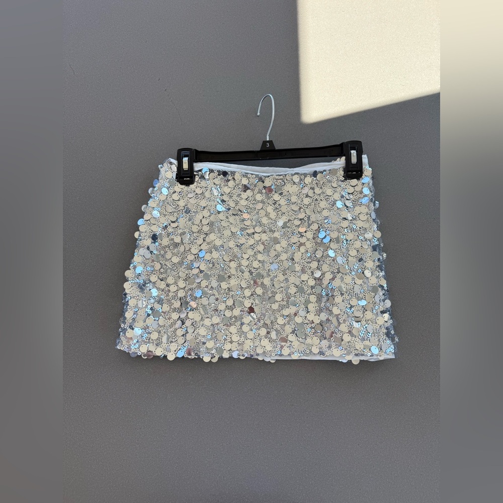 Silver Sequin Mini Skirt